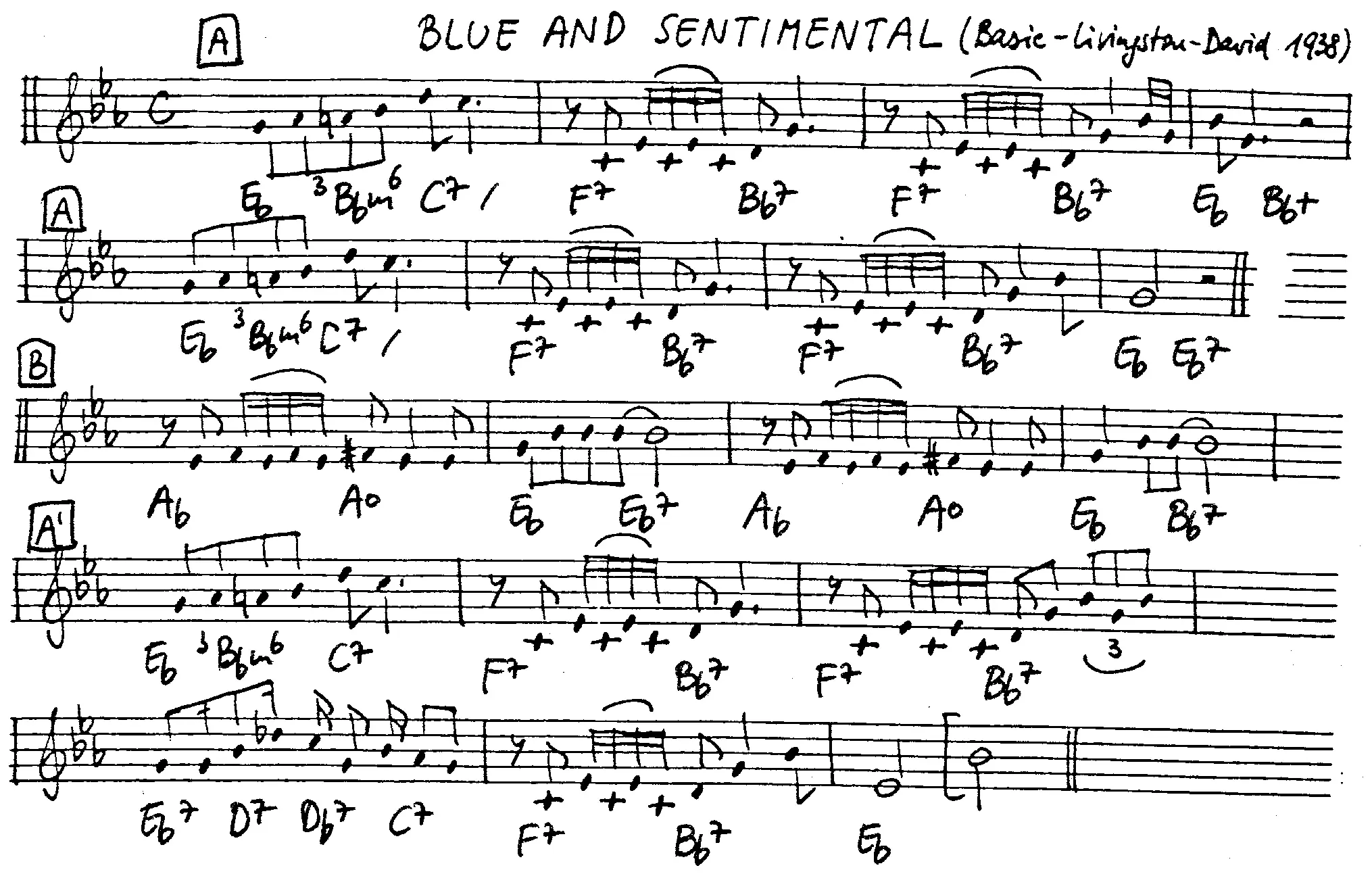 blue and sentimental free jazz leadsheet - Courtesy of the Jungle Jazz Band